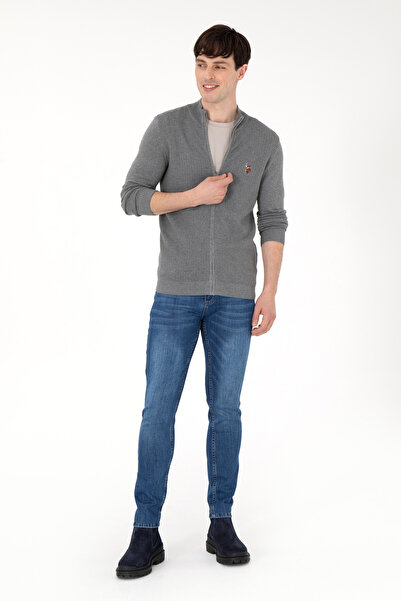 U.S. Polo Assn. Men's Gray Melange Basic Knitwear Cardigan 50288871 -Vr086