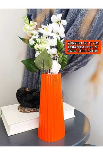 E.M.S AVM TURUNCU RENK UZUN BÜYÜK BOY ÇİZGİLİ VAZO BOHEM UZUN VAZO İSKANDİNAV...