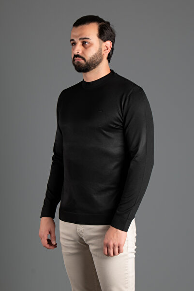 ZEKİ ÖZER Μαύρο ανδρικό πλεκτό πουλόβερ με μισό λαιμό