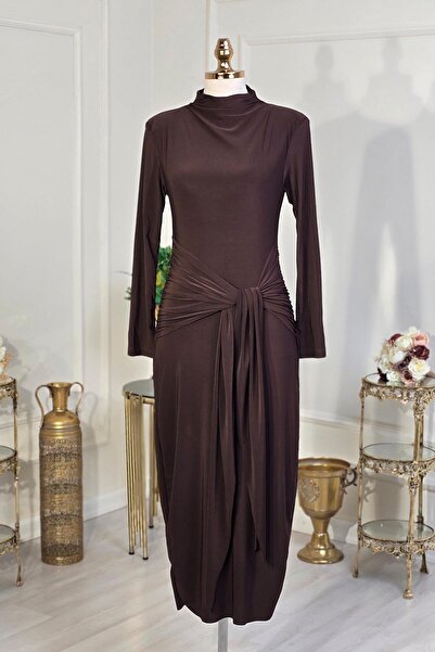 Yonca Moda Evi Kahverengi Sandy Elbise 4453