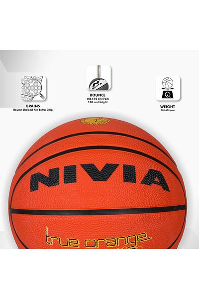 Nivia True Rubber Basketball | Orange | Size 6 | Training/match | Waterproof | Composite