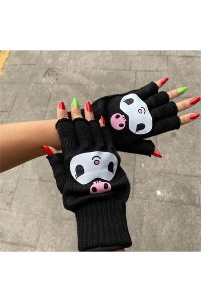 Karakedi Siyah Kuromi Kesik Parmak Eldiven