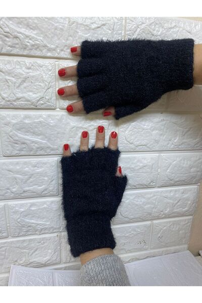 sema aksesuar Black Color Plush Cut Finger Gloves - Fingerless Gloves - Gift - New Year New Year