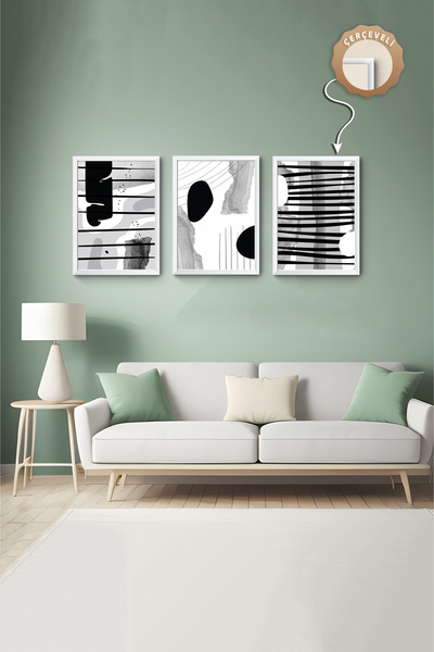 wudie Pictură decorativă din 3 piese, cu cadru din lemn, pictură abstractă, p...
