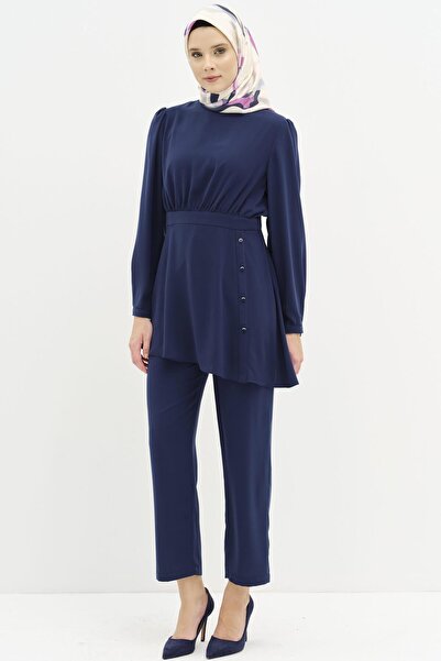 Tuğba Büzgülü Bluz Pantolon Takım - Lacivert