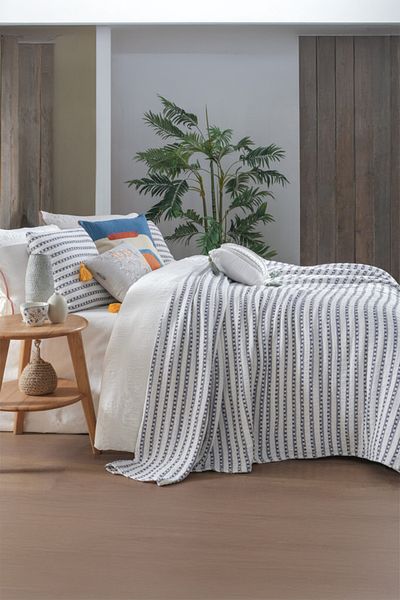 Sarev Flint Blue 100% Cotton Double Bedspread