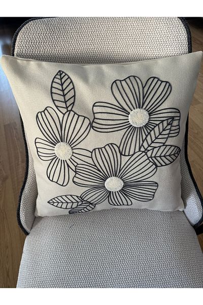 Homebiente Husă de pernă cu aspect de in brodat Black Daisy Punch