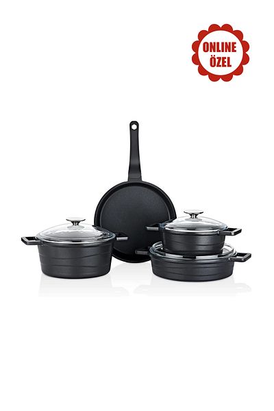 lavonni 7 Piece Elexsus Cast Iron Cookware Set - Black (Glass Lid)