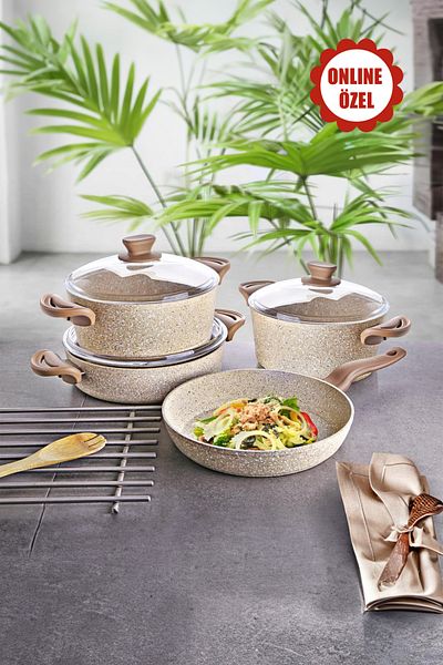 7 Piece Granite Cookware Set Brown