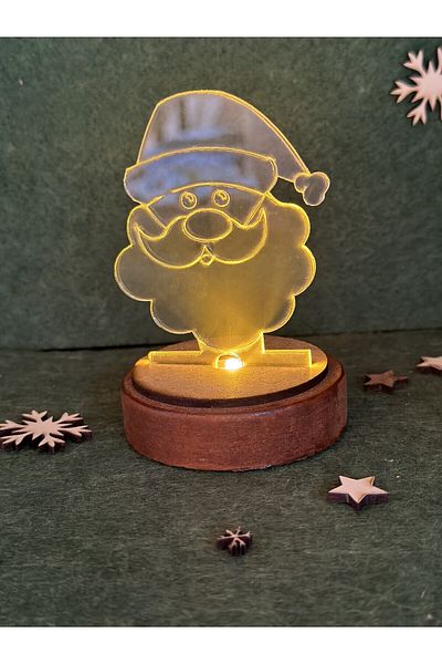 Elfora Christmas 3D Gift - Father and New Year's Concept with Light, Wooden Base