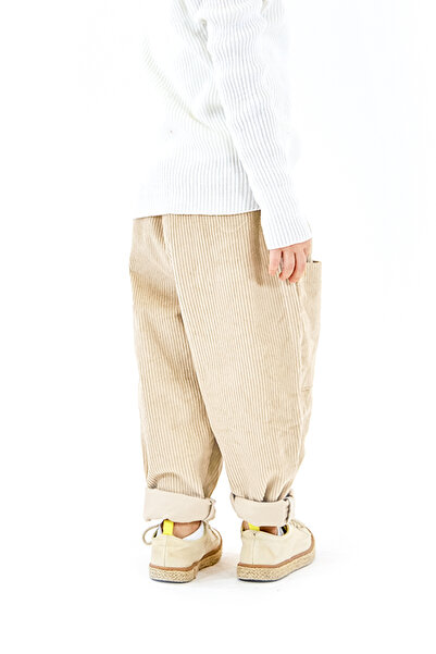 Catz Kids 2'li Paket Yumuşak Kadife Boyfriend Pantolon ( Haki&Krem )