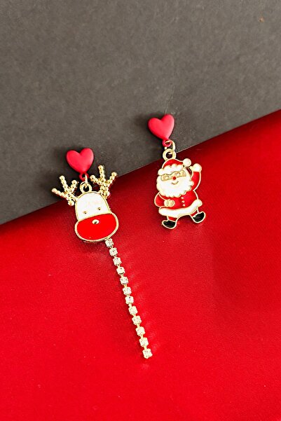 New Obsessions Christmas Figures Santa Claus Christmas Tree and Pompom Enamel Asymmetrical Dangle Earrings