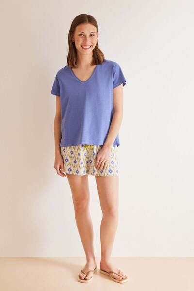 Women'secret تي شيرت أزرق سلوب 100% قطن