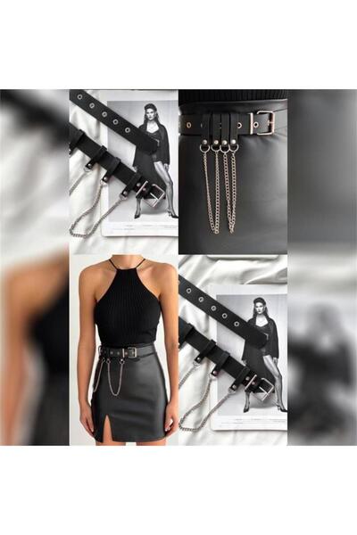 Karakedi Подвійний ланцюг чорний штучний шкіряний ремінь