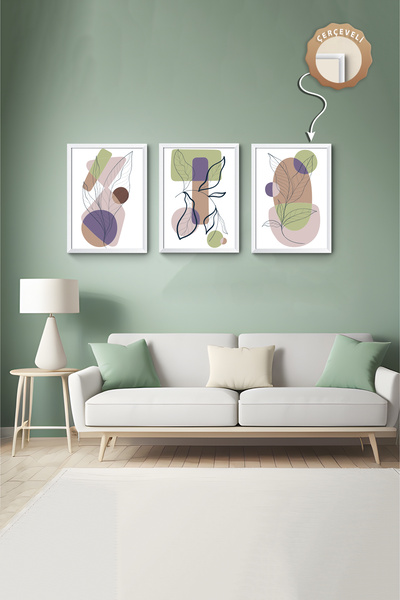 wudie Pictură decorativă din 3 piese, cu cadru din lemn, pictură abstractă, p...