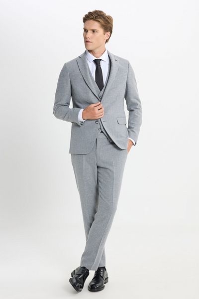ALTINYILDIZ CLASSICS Men's Gray Wool Slim Fit Slim Fit Mono Collar Print Vest Suit
