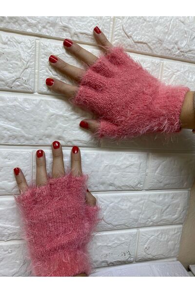 sema aksesuar Salmon Color Plush Cut Finger Gloves - Fingerless Gloves - Gift - New Year New Year