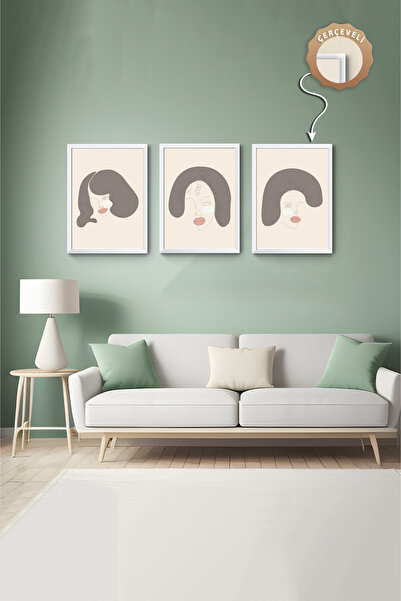 wudie Pictură decorativă din 3 piese, cu cadru din lemn, pictură abstractă, p...
