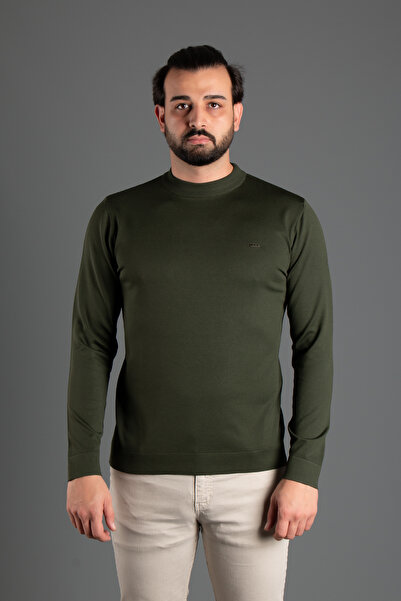 ZEKİ ÖZER Men's Khaki Half-Necked Knitted Sweater