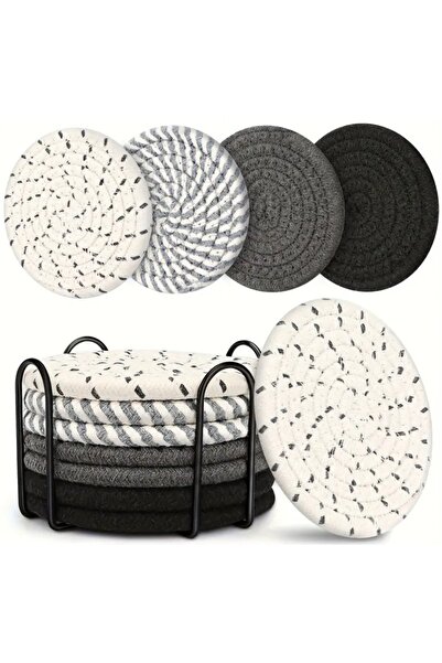 Chicom طقم قواعد أكواب من القطن المحبوك الطبيعي مكون من 8 قطع - أنيق، مزخرف، ...