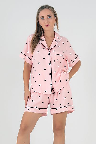 Doremi Black Hearts Short Sleeve Women's Shorts Pajama Suit