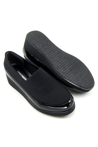 Erkan Saçmacı Larisa Black Patent Leather Front Face Stretch Wedge Heeled Casual Shoes 4 Cm.