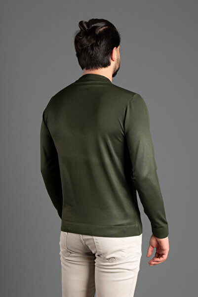 ZEKİ ÖZER Men's Khaki Half-Necked Knitted Sweater