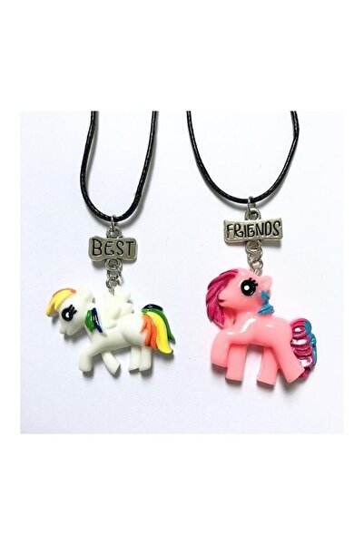 Karakedi Pembe Ve Beyaz Unicorn Bff Kolye