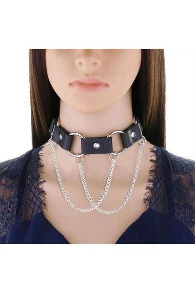 Karakedi Chain Ring Row Leather Leash