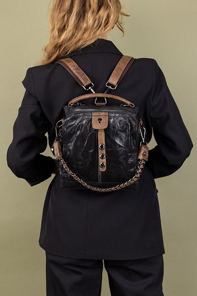 Getcho Nekesa Women's Black Chain Strap Leather Look Backpack and Shoulder Bag Daily Vintage Design