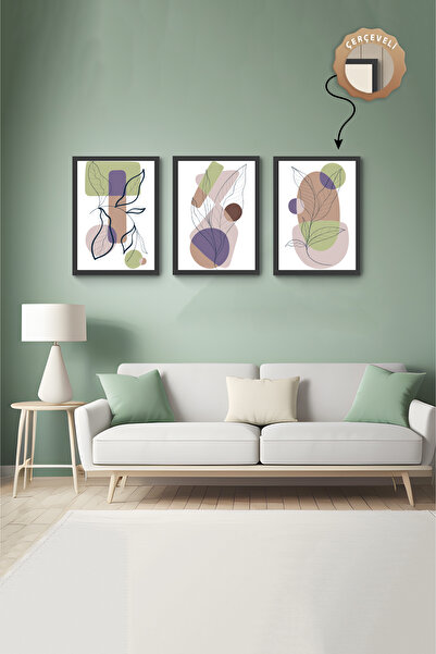 wudie Pictură decorativă din 3 piese, cu cadru din lemn, pictură abstractă, p...