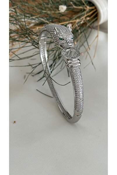 mibrillo Yeşil Göz Zirkon Taşlı Kaplan Bileklik Kelepçe