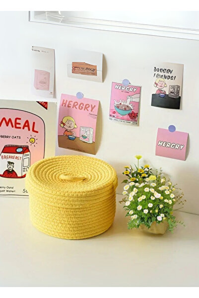 HomeTurko سلة الجوت مع غطاء من الخوص - تخزين متعدد الأغراض، سلة المطبخ والحمام