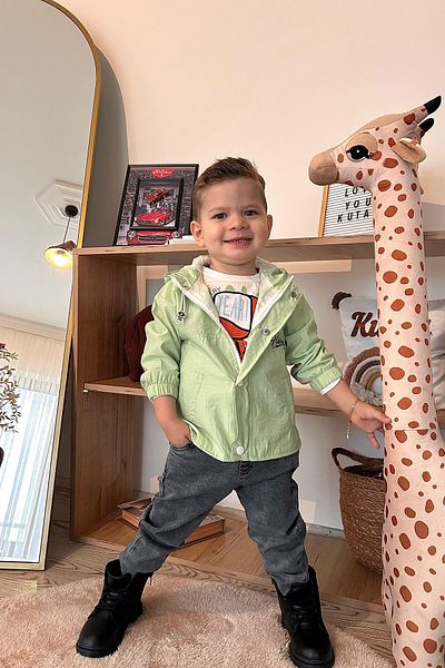 Minigimin Cicileri Green 3-Piece Set for Boy - Skull Print Flowers and Raincoat of My Toddler