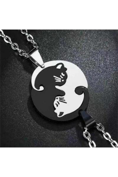 Karakedi Ying Yang Cat Çift Kolye