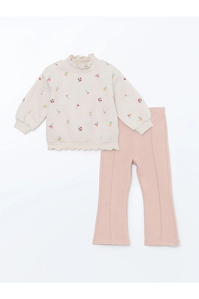 LC Waikiki Lcw Baby Floral Print Sweatshirt and Sweatpants for Girl - Set of 2