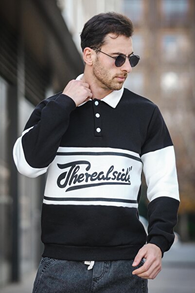 Oksit Ανδρικό φούτερ με λαιμόκοψη με λαιμόκοψη με τρία νήματα με τύπωμα Real Side