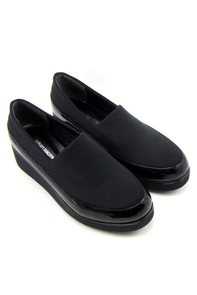 Erkan Saçmacı Larisa Black Patent Leather Front Face Stretch Wedge Heeled Casual Shoes 4 Cm.