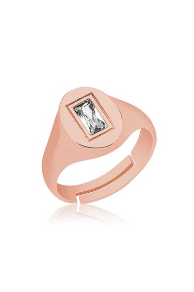 Skygo Rose Baguette - Silver Adjustable and Rhinestone Knight Ring
