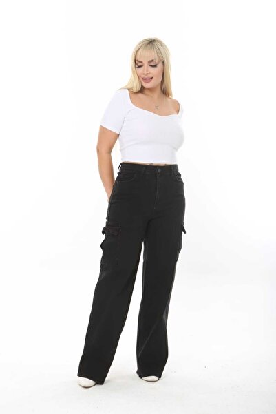 ASSO JEANS SALAŞ KARGO CEP BÜYÜK BEDEN YÜKSEK BEL ESNEK PANTOLON