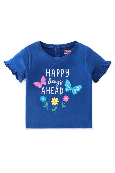 Babyhug Babyhug 100% Cotton Knit Half Sleeves Top and  Skirt with Floral Print - Navy Blue