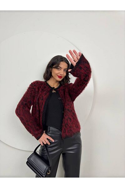 GİZONLY Women's New Season Premium Leopard Patterned Oversize Stamp Jacket