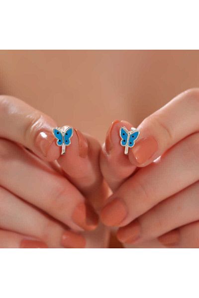 Skygo Silver Blue Butterfly Kids Earrings