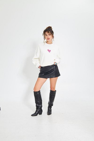 The Champ Clothing Hanorac oversize pentru femei, alb, cu gât crew, fără frică