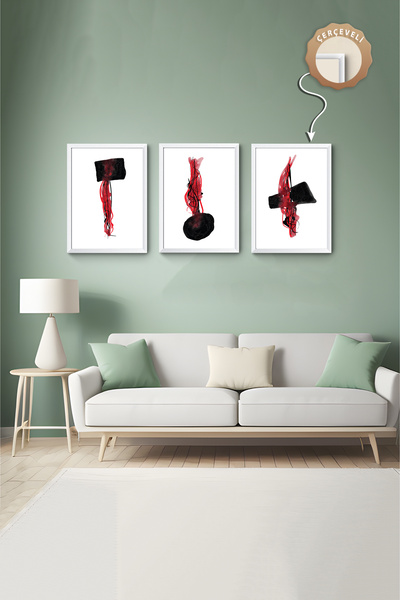 wudie Pictură decorativă din 3 piese, cu cadru din lemn, pictură abstractă, p...