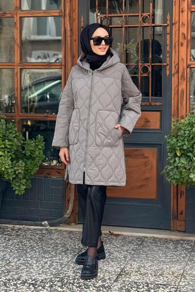 Womania Basel Cepli Desenli Kapitone Mont 18291 Gri