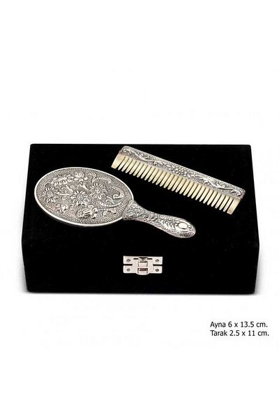 Skygo Silver Colored Daisy Motif Mirror Comb Set