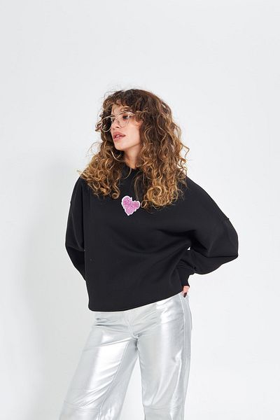 The Champ Clothing Черен дамски суитшърт с окъл деколте No Fear Front и щампа Oversize