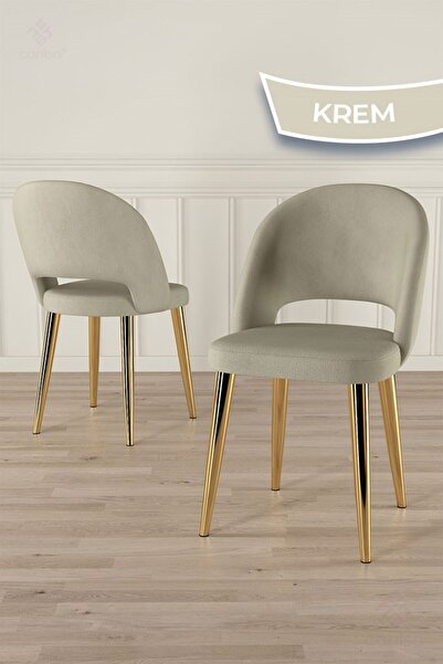 Canisa Jita Serisi 90x168 Lak Panel Hazar Gold Ayak Masa Takımı ve 6 Krem Sandalye