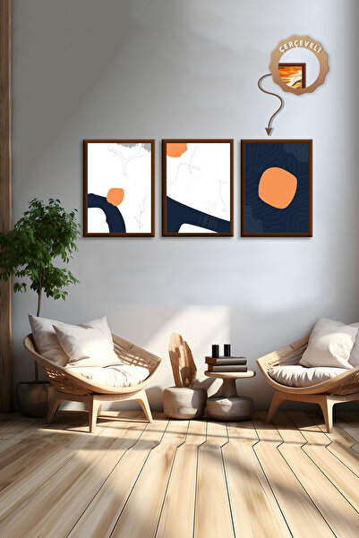 wudie Pictură decorativă din 3 piese, cu cadru din lemn, pictură abstractă, p...